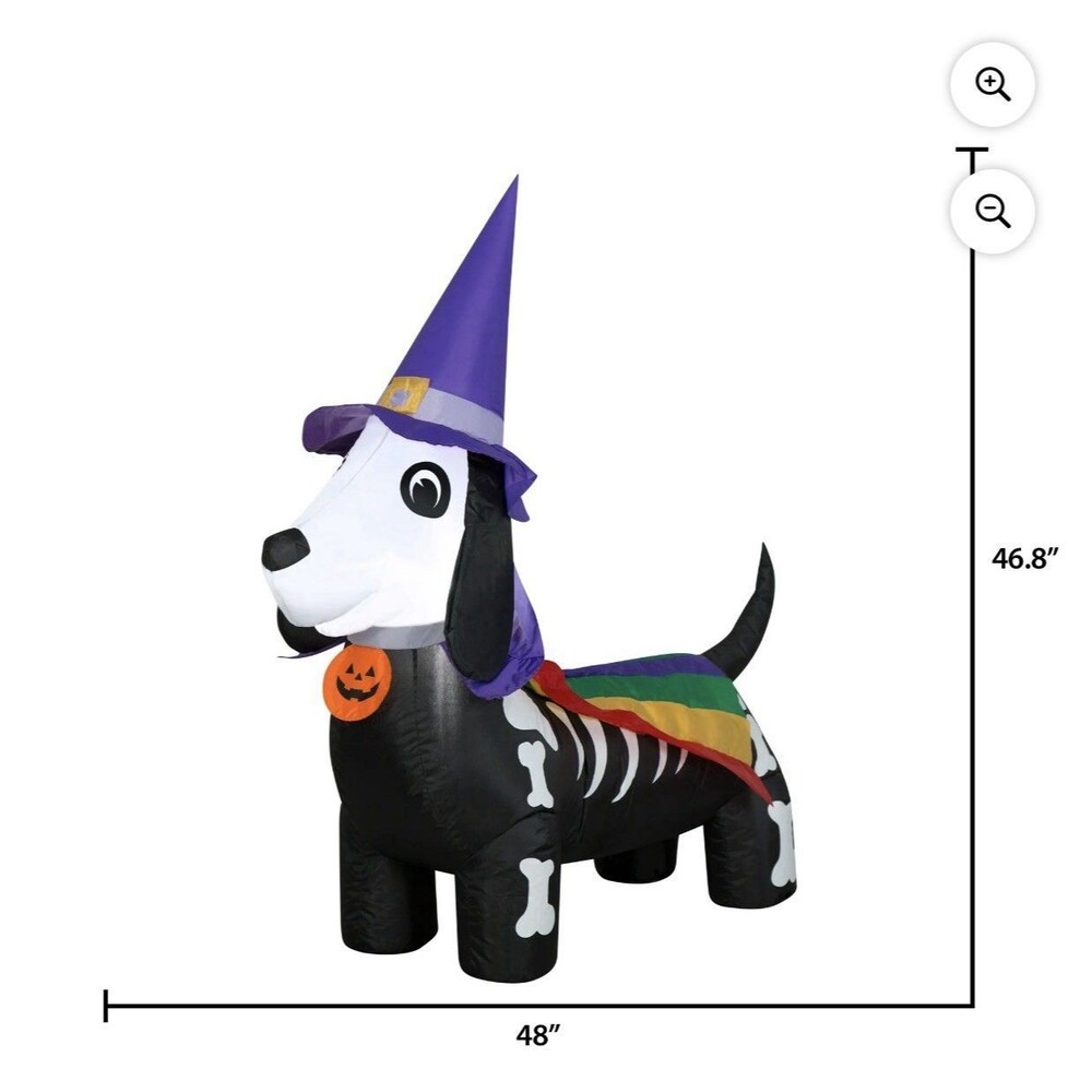 Inflatable Gemmy 4 Foot Rainbow Skeleton Dog with Witch Hat for Halloween. - Picture 4 of 7